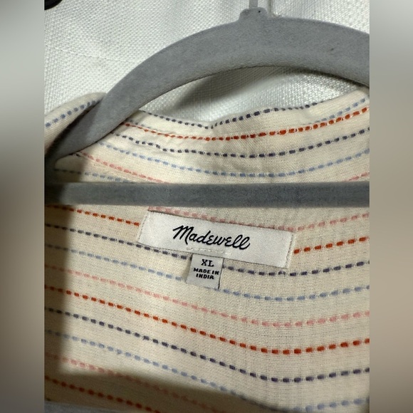 Madewell Courier White Shirt in Stitched Rainbow Stripe XL - Picture 7 of 10